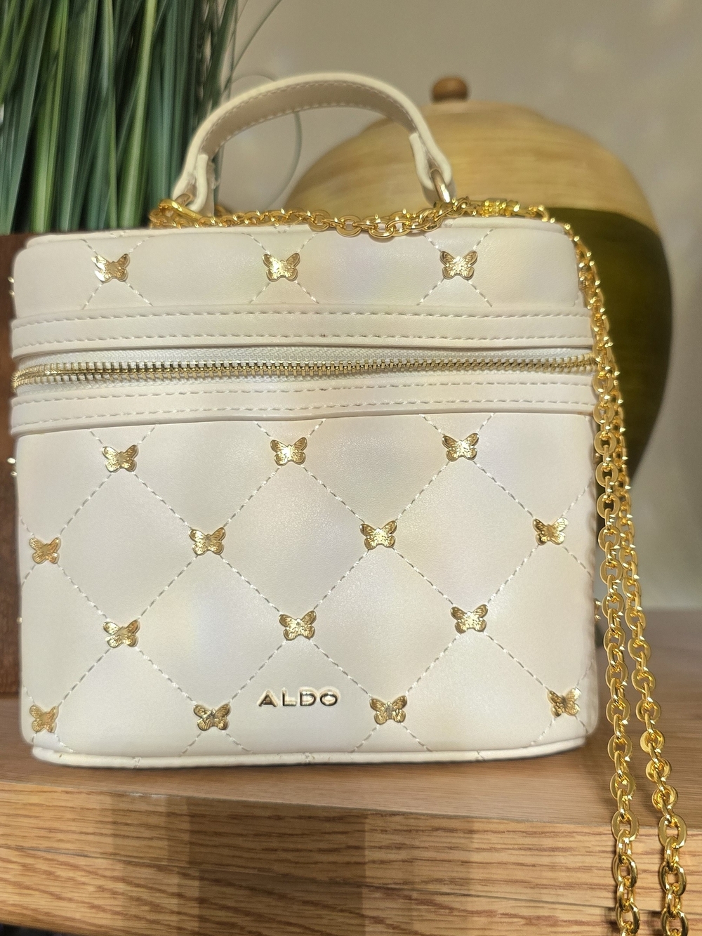 ALDO Cream Quilted Crossbody with Gold Butterfly Accents